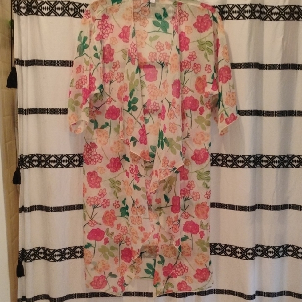 LuLaRoe Floral Kimono with Orange and Green